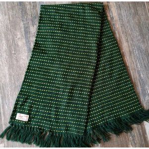 Vintage 100% Acrylic Orlon Green & Yellow Speckled Fringed Scarf 12"x 48" USA